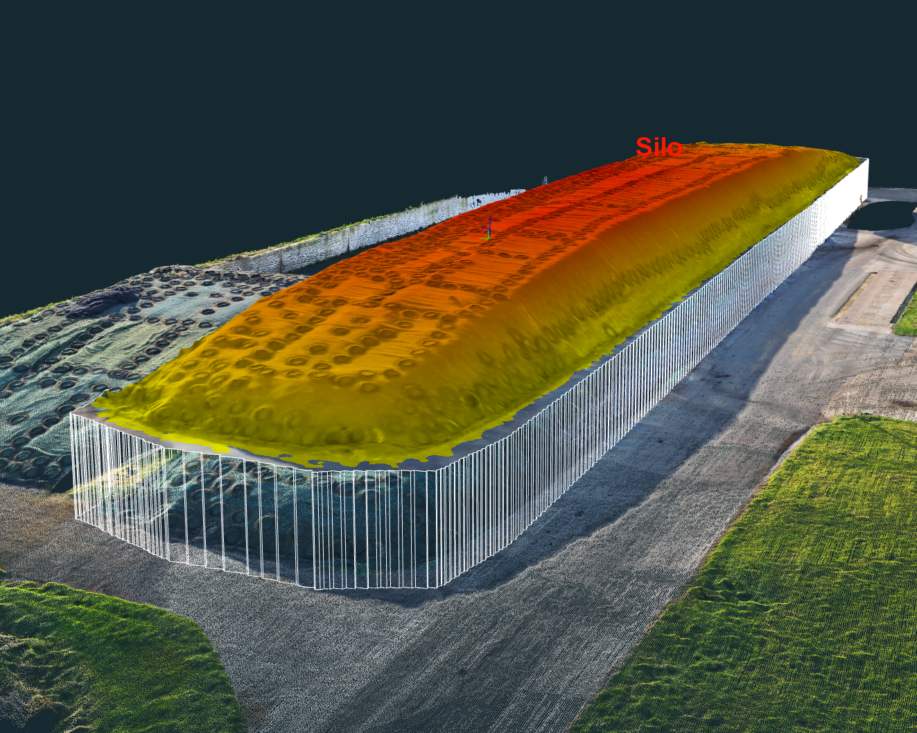 Das berechnete Volumen eines Silo haufens